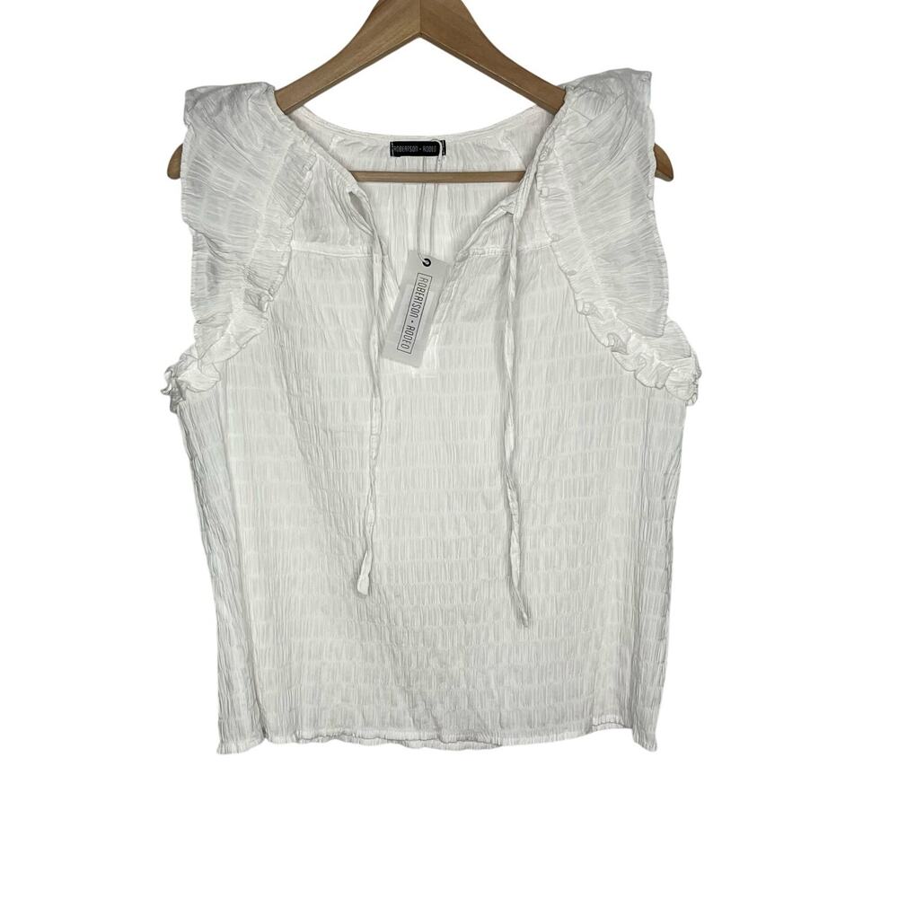 Robertson & Rodeo Carrie Cotton Seepsucker Top Womens Small White Ruffle